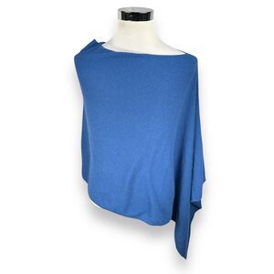 Portolano Cowl Neck Poncho Top Womens OS Skydiver Blue Lambswool Angora New‎